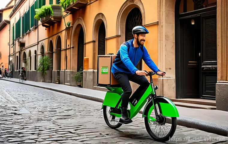 유통관리사 필수 이론 총정리 - **Prompt:** A modern, brightly lit Italian logistics hub at sunset, showcasing the digital transform...