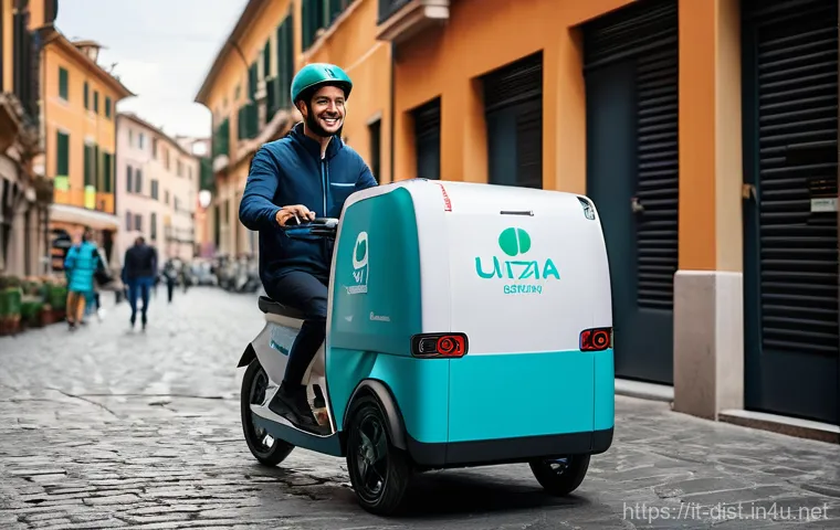 유통관리사로 유통업계 트렌드 분석하기 - "A dynamic and bustling street scene in a modern Italian city, such as Rome or Milan, showcasing eff...