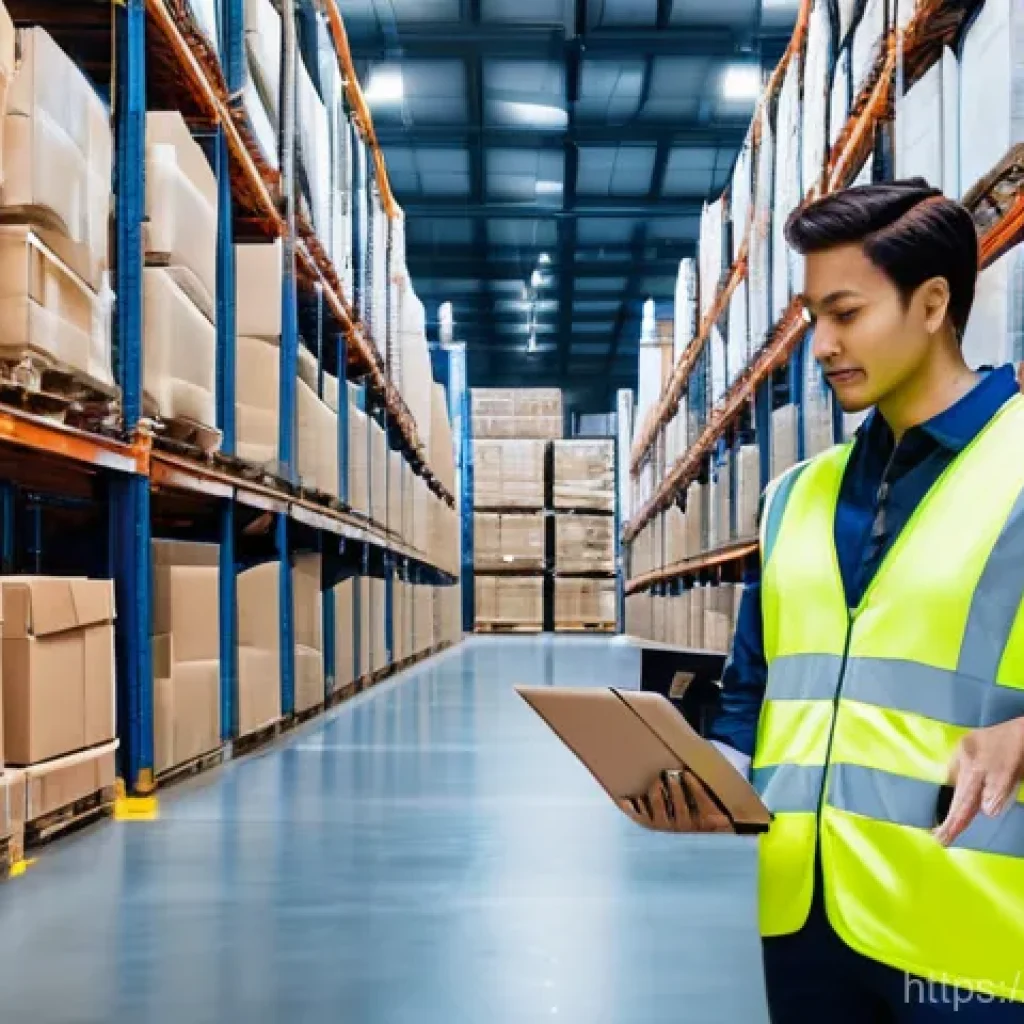 유통관리사 자격증으로 전자상거래 업무 - **Prompt:** A modern, well-lit e-commerce warehouse interior, showcasing meticulous organization and...