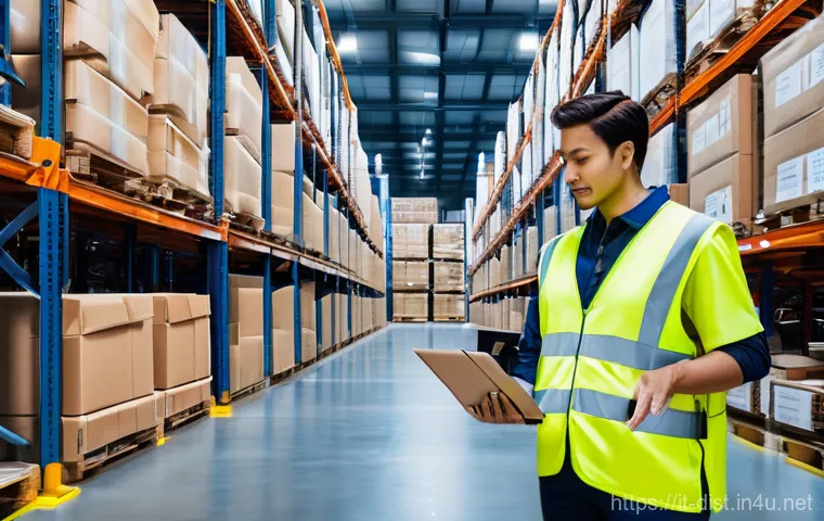 유통관리사 자격증으로 전자상거래 업무 - **Prompt:** A modern, well-lit e-commerce warehouse interior, showcasing meticulous organization and...