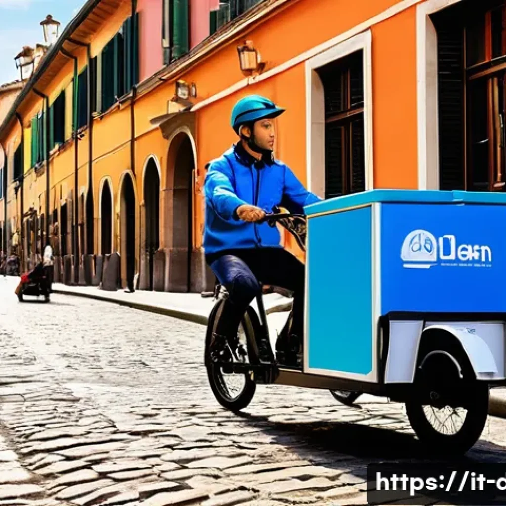 유통관리사 시험 문제 패턴 분석 - **Urban Last-Mile Delivery in a Historic Italian Setting**
    A vibrant, sunlit scene depicting eff...