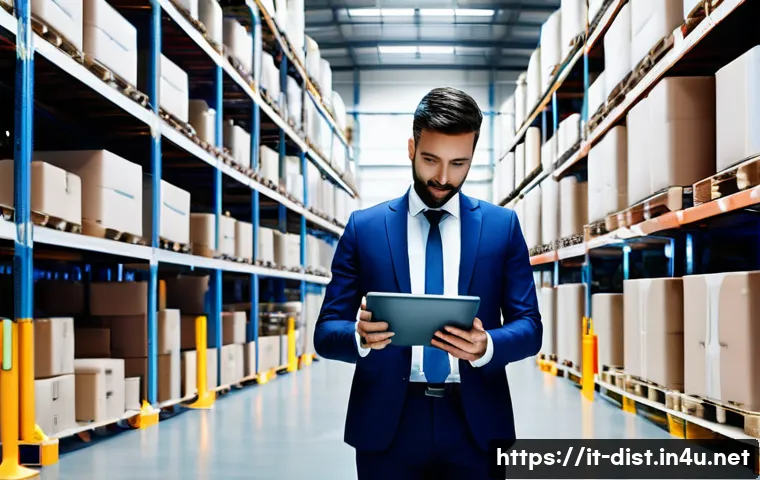 유통관리사와 물류 자동화 - A bustling, futuristic logistics hub in Italy, featuring advanced autonomous mobile robots (AMRs) ef...