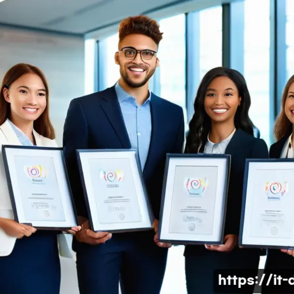 유통관리사 시험 과목별 고득점 비법 - **Prompt 1: Professional Growth and Certification**
    A diverse group of five ambitious young prof...