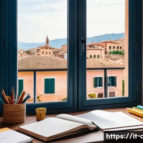 Home 32 유통관리사 1급 공부 자료 - A modern study desk setup in a cozy home office environment designed for an Italian student preparin...