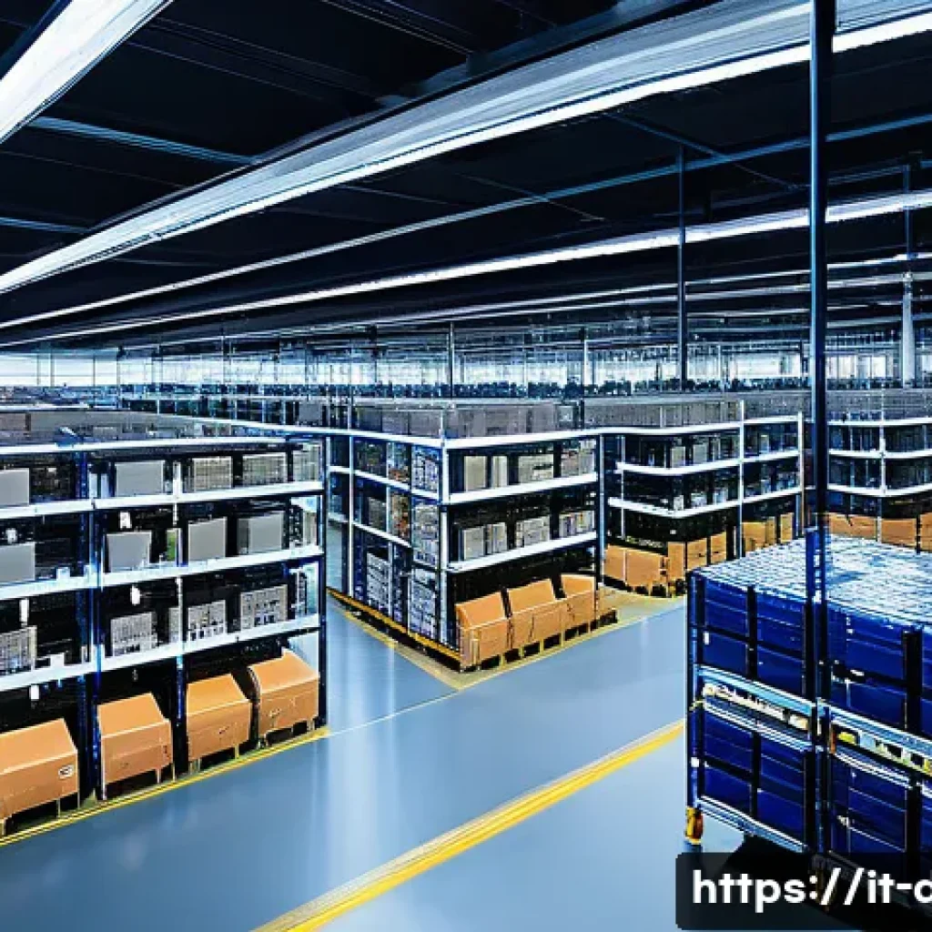 유통관리사 자격증으로 가능한 업종 - A modern large-scale automated warehouse interior showcasing advanced robotics and AI-driven picking...