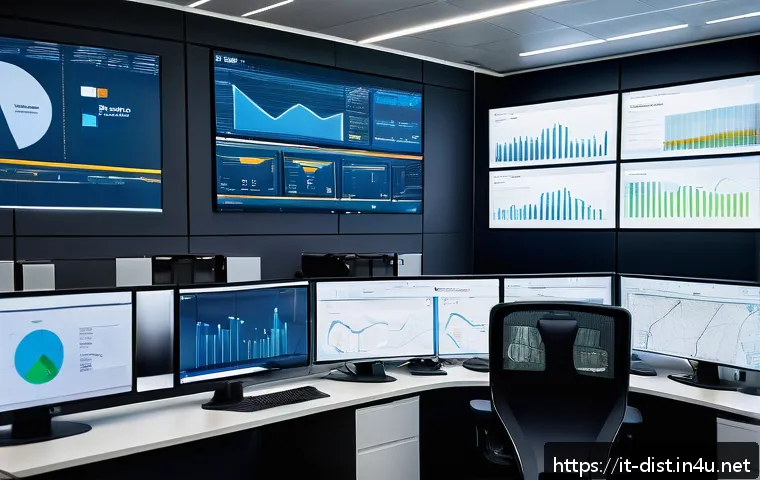 유통관리사와 물류관리 연계성 - A modern logistics control room featuring a large digital dashboard with real-time shipment tracking...