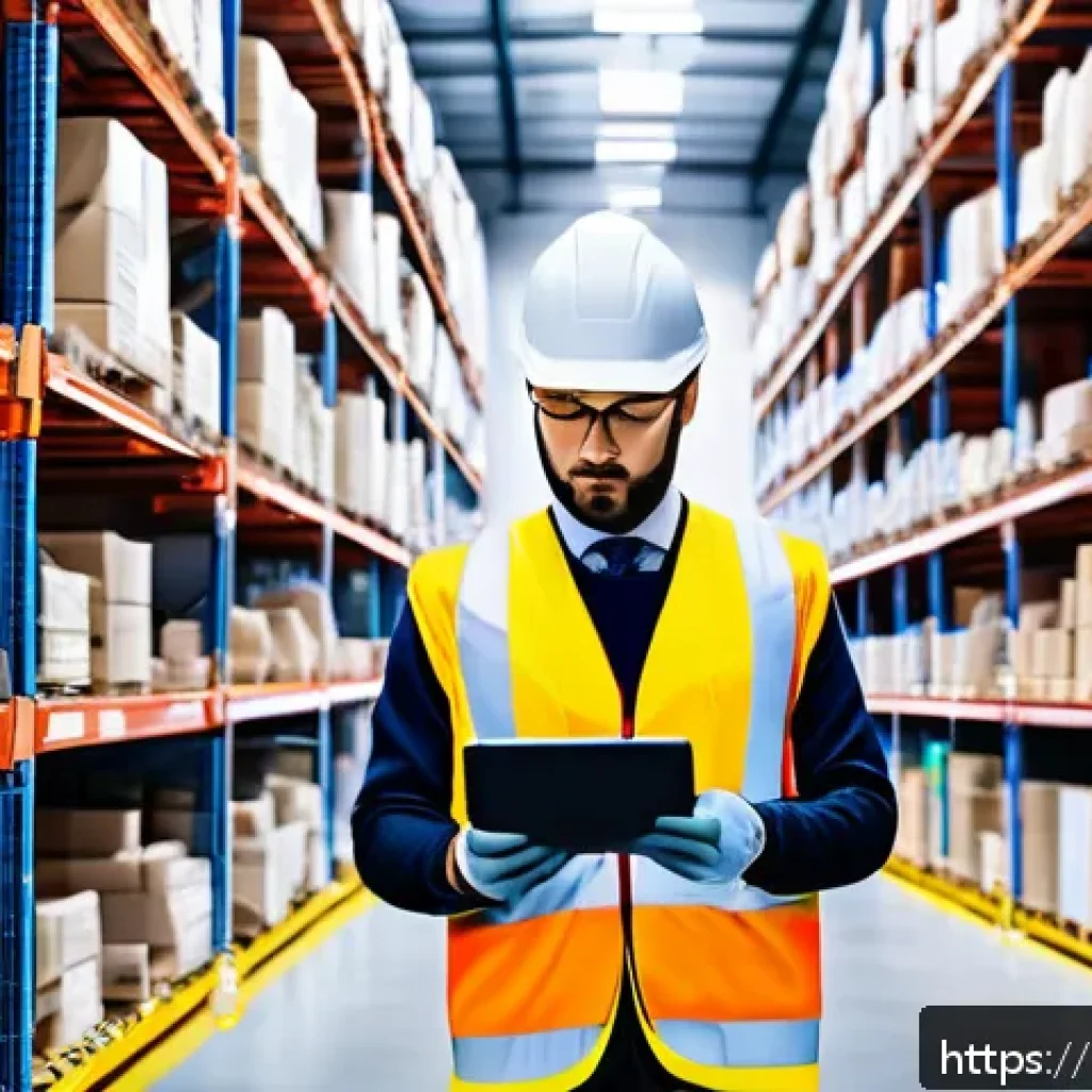 유통관리사와 글로벌 유통시장 이해 - A modern, high-tech warehouse interior featuring automated robotic arms and drones efficiently picki...