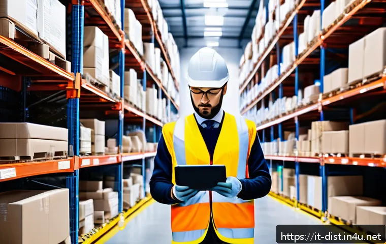 유통관리사와 글로벌 유통시장 이해 - A modern, high-tech warehouse interior featuring automated robotic arms and drones efficiently picki...